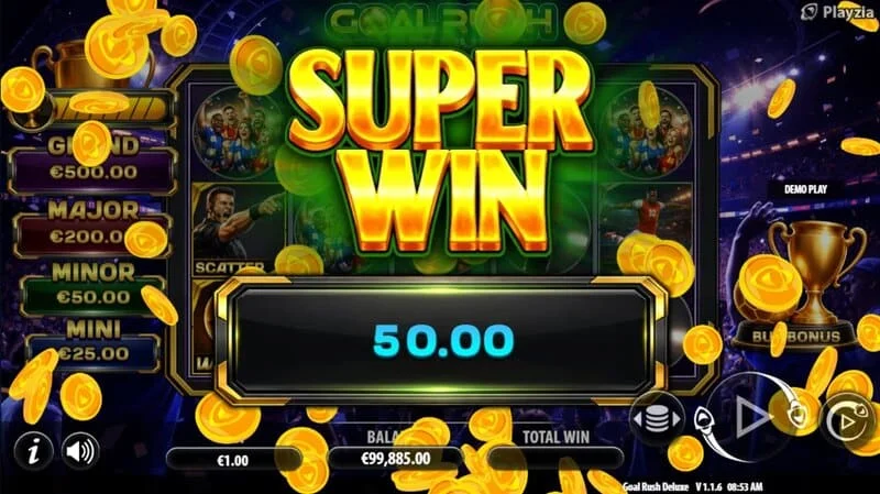 Goal Rush Deluxe - finálna super výhra s Grand Jackpotom